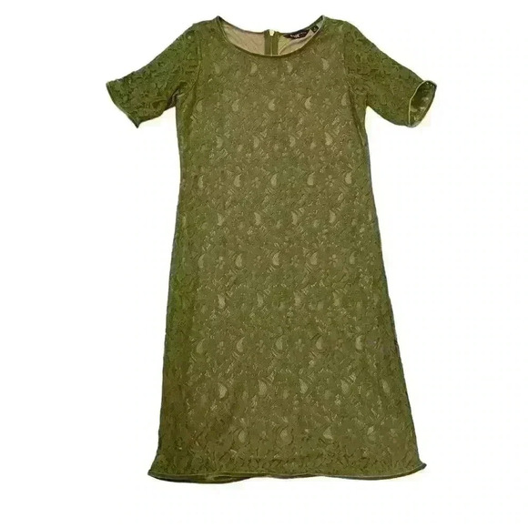 Edge by Jen Rade Dress. Olive Green Lace w Tan lining. Size 8. - Picture 2 of 14